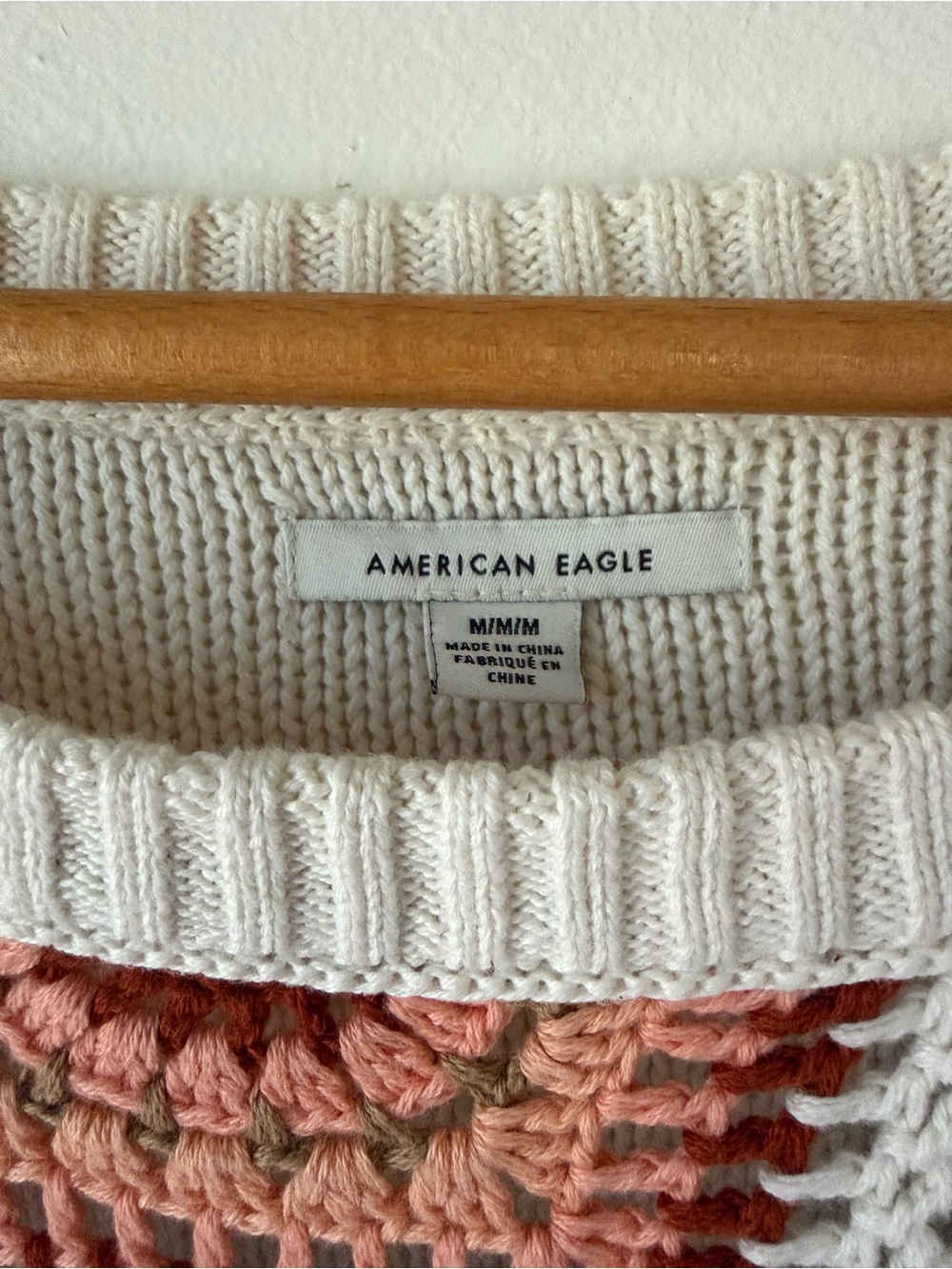 American Eagle Outfitters Crochet Square Pullover Sweater - White, Rust & Navy - Picture 8 of 9